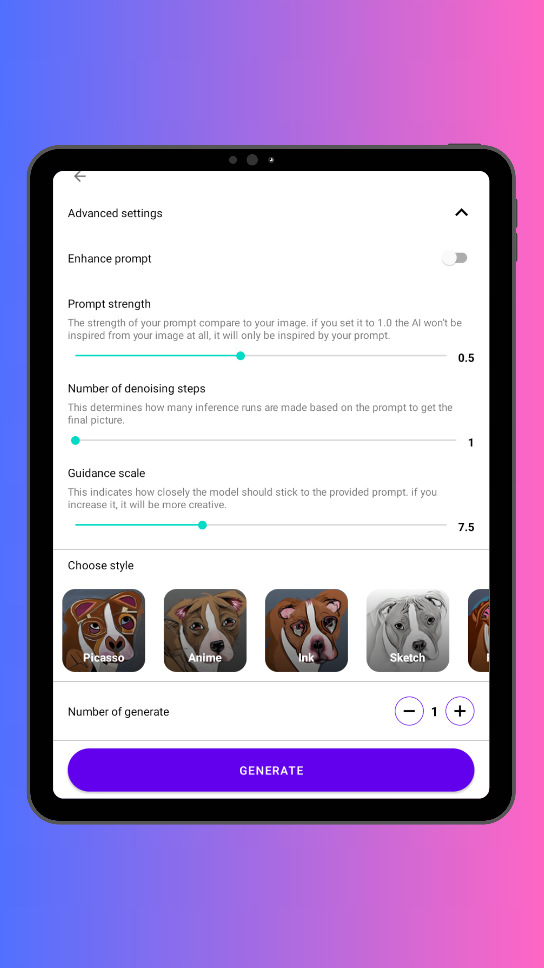 Gallery of AI art results in different styles and aspect ratios
