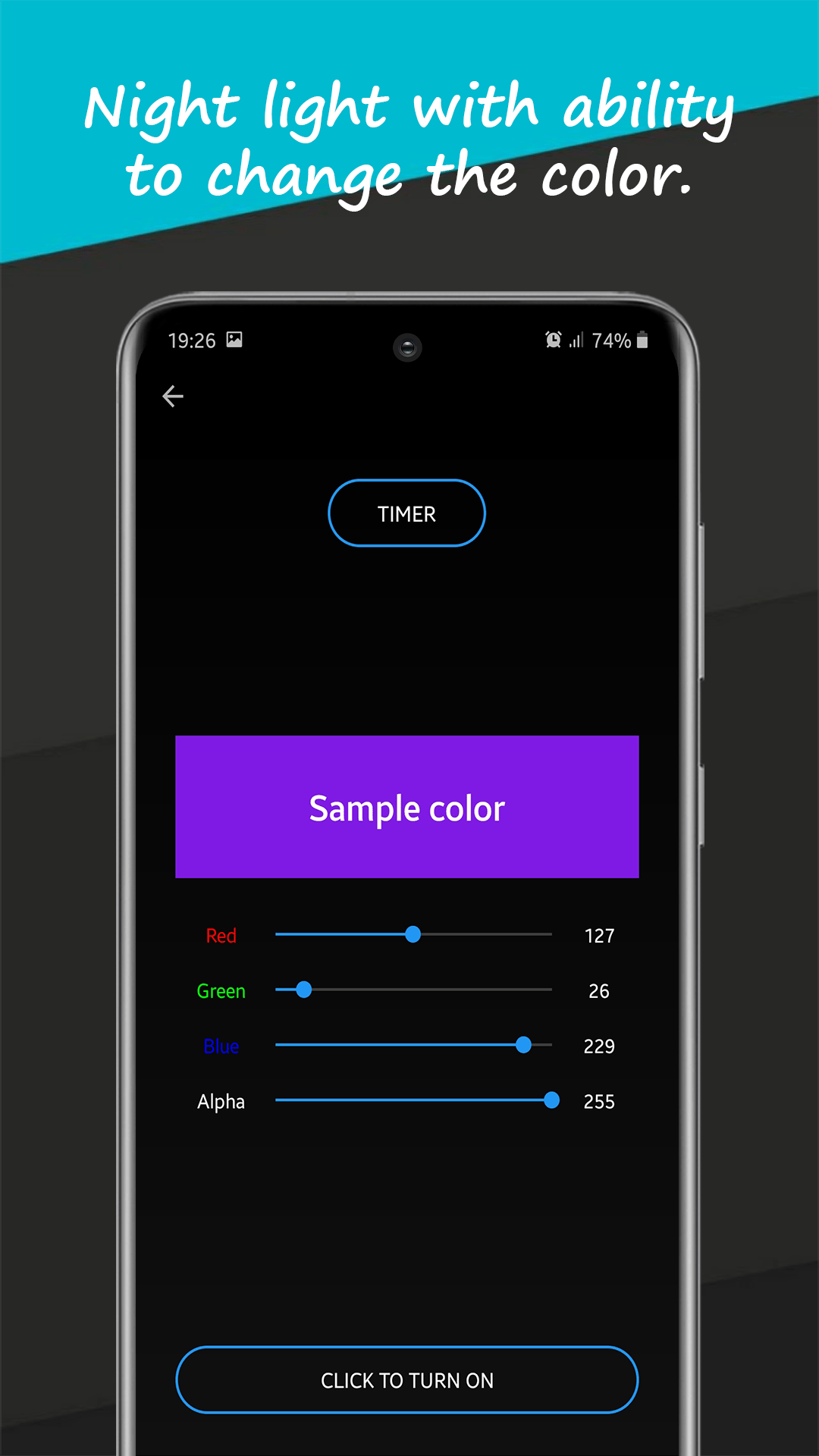 Night light mode with soft lighting and timer