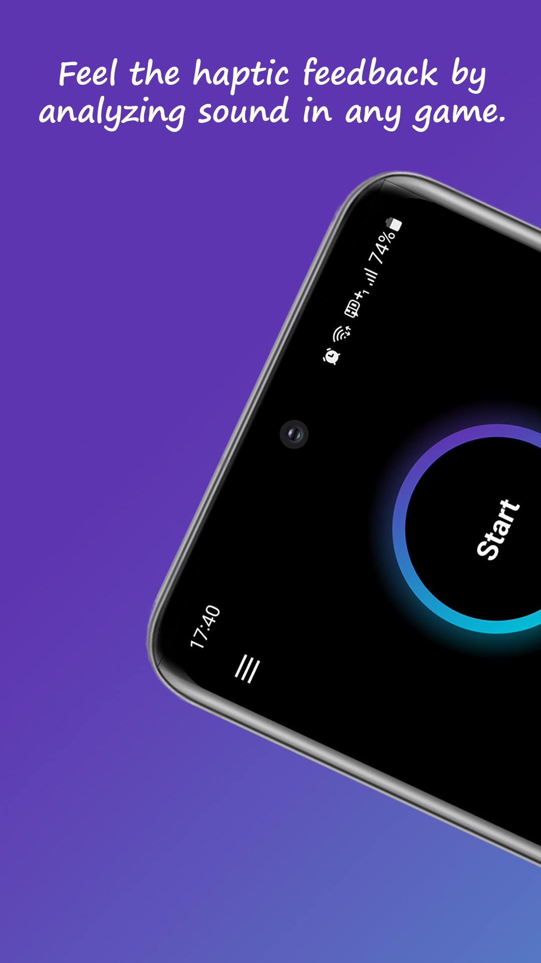 Haptic Feedback app main screen with vibration active during a game