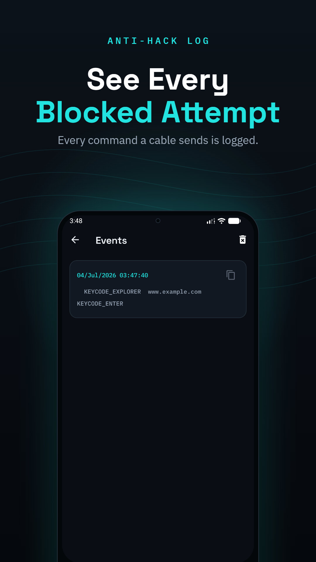Log of blocked USB command-injection attempts for review