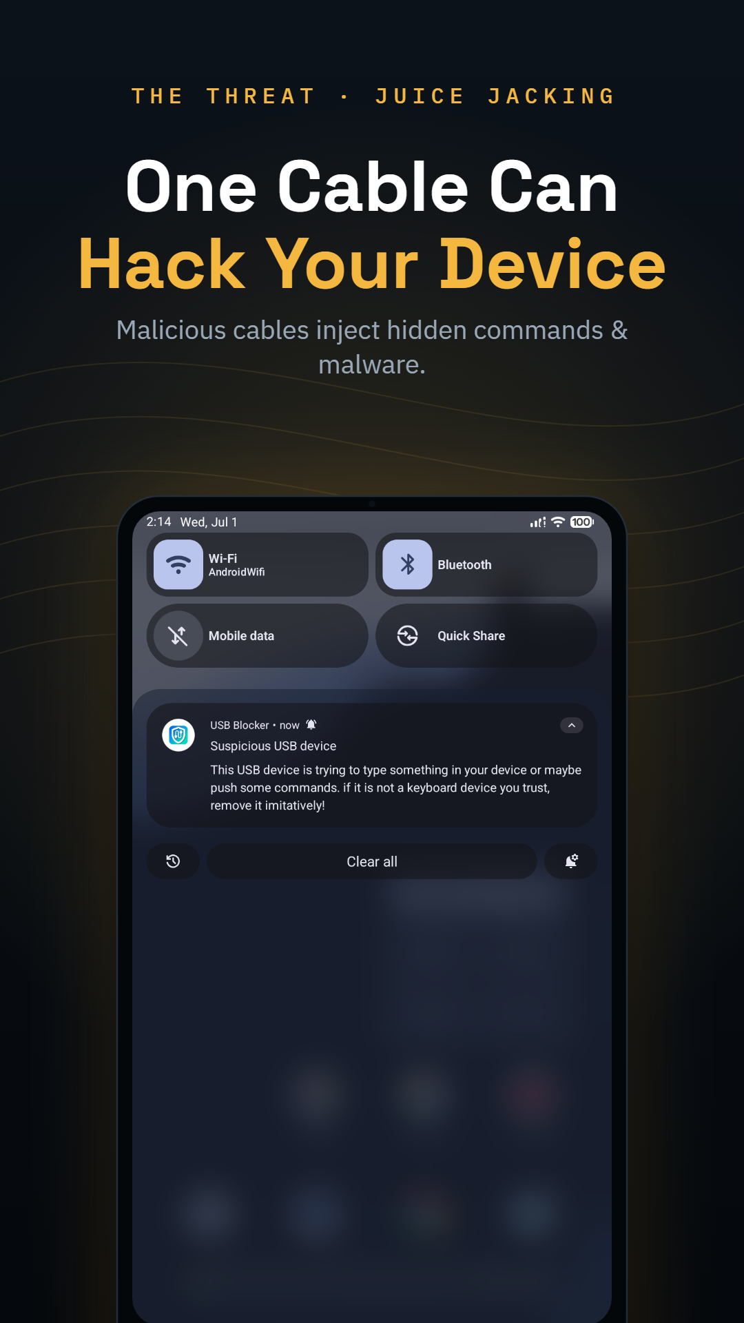 Blocked keystroke-injection attack from a hacking cable