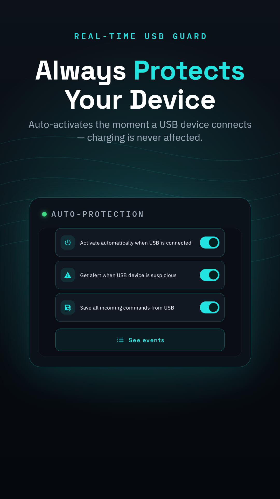 USB Blocker protection status while charging at a public station